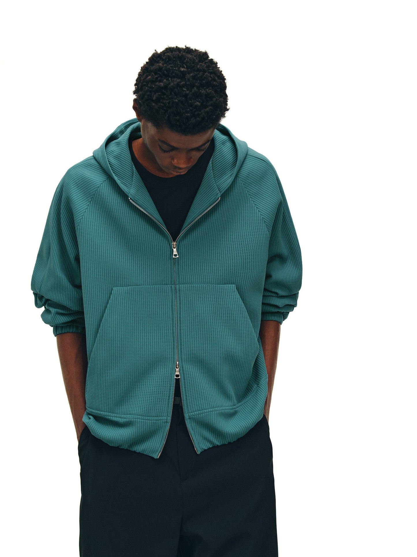 Waffle Chain Zipper Hoodie