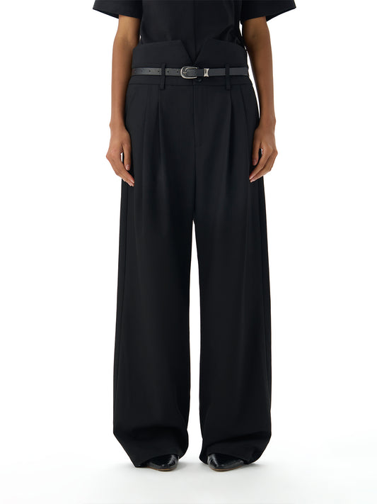 Double-pleated straight pants