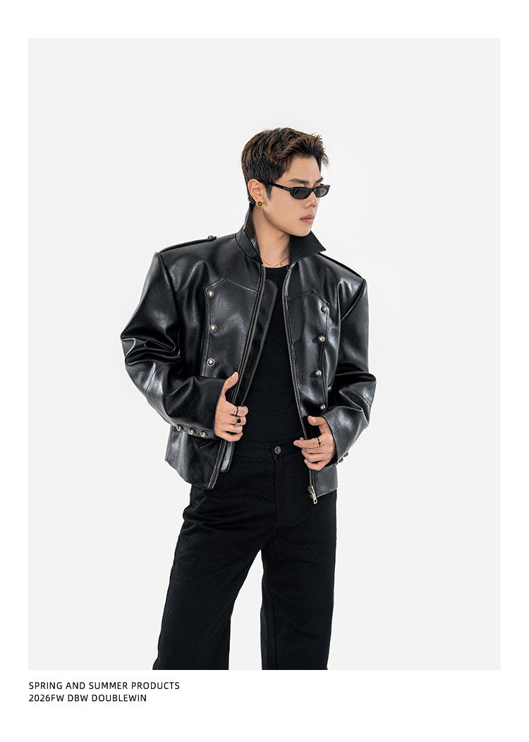 Matte Lychee-Textured Silhouette Leather Jacket