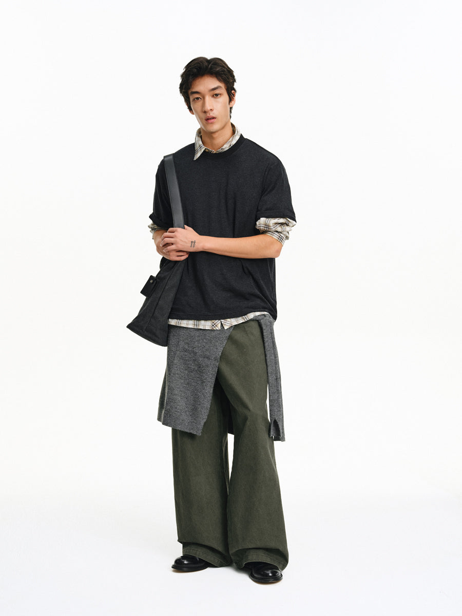 Faded Finish Wide-Leg Casual Pants