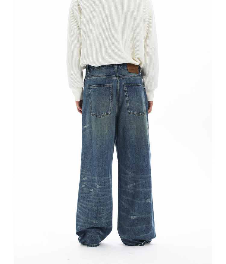 Washed Damaged Loose Casual Denim Pants