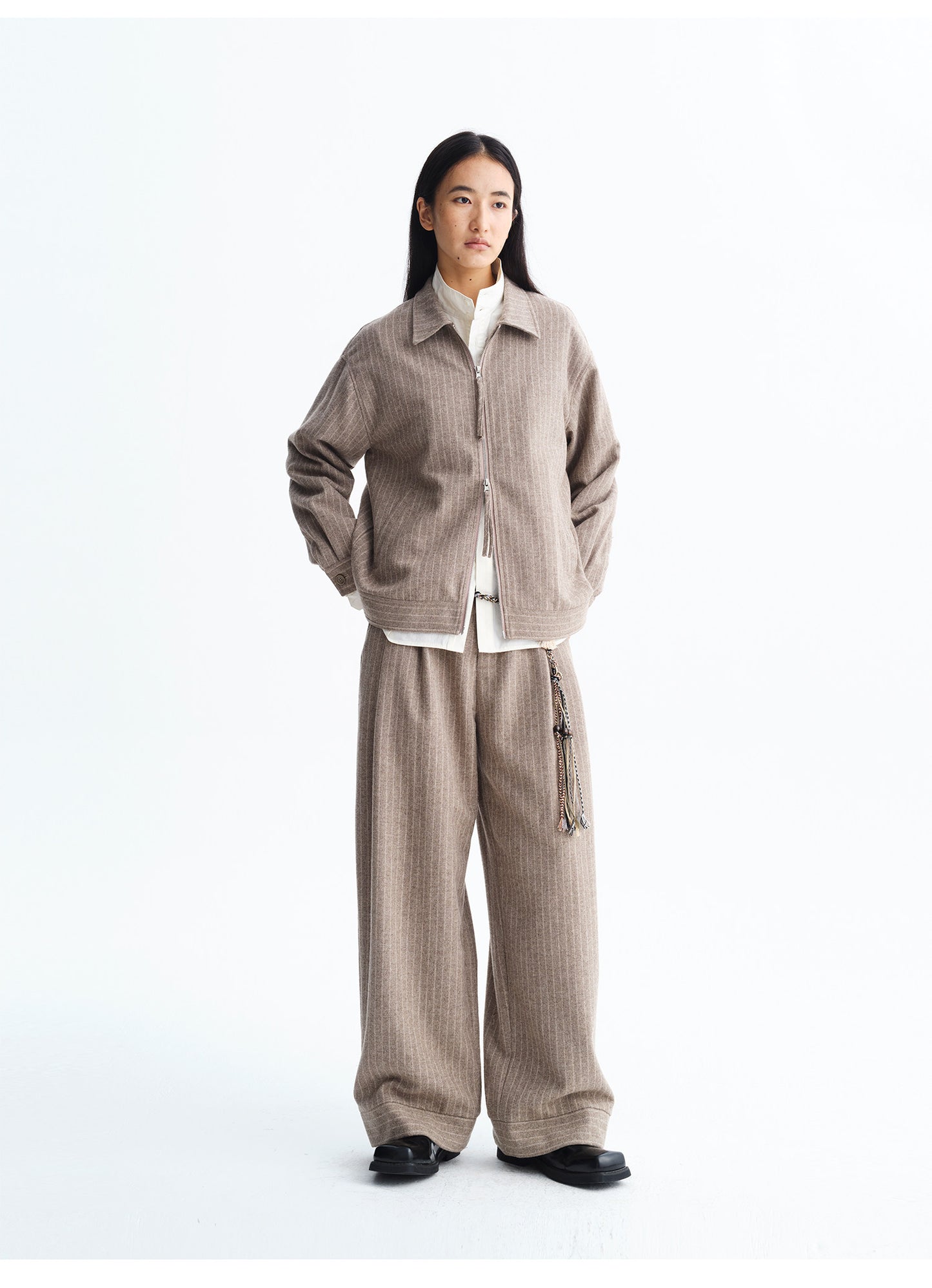 Wool Loose Straight Leg Casual Pants