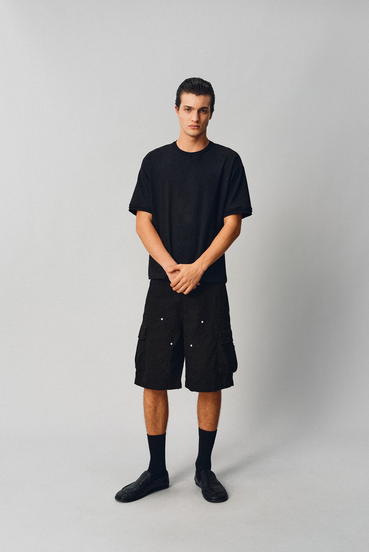 Herringbone-Patterned Work Shorts