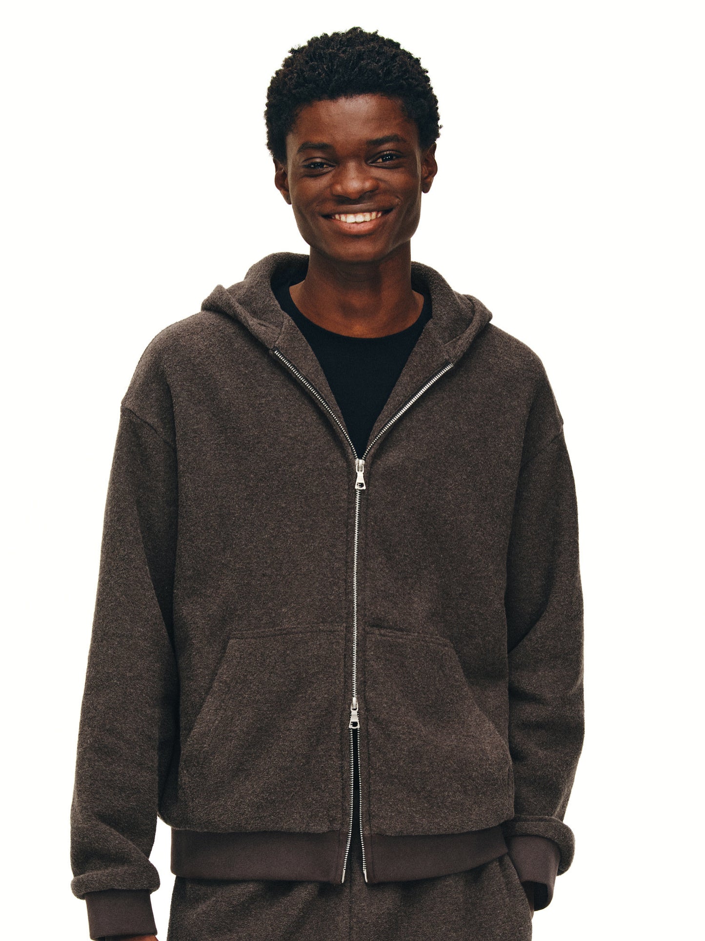 Textured Knit Zip-Up Hoodie