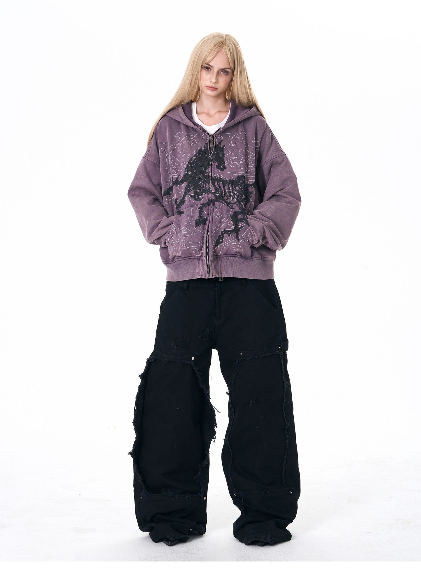 Hand-painted embroidered hoodie