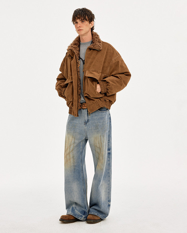 Unisex Faux Suede Collar Cotton Jacket