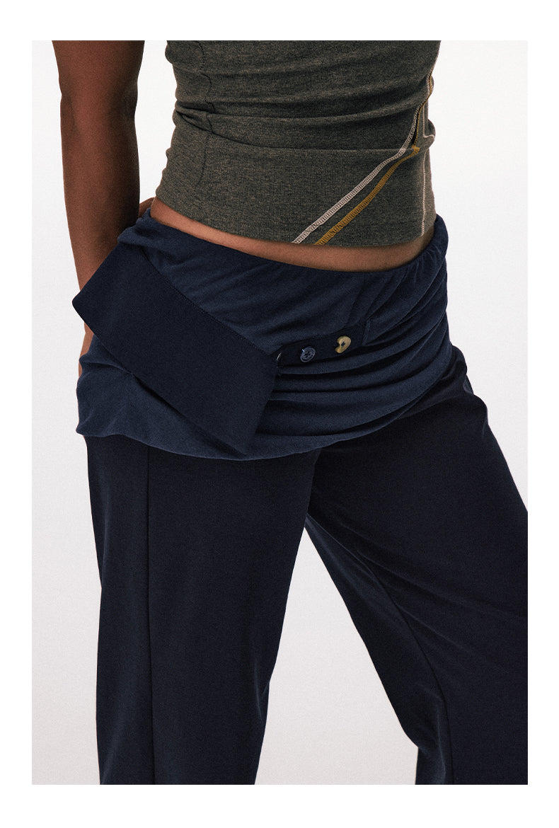 Low-Rise Faux Two-Piece Casual Pants