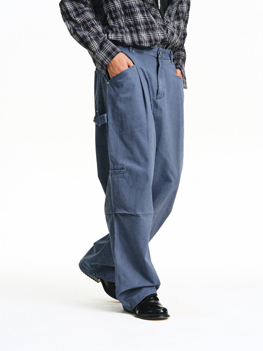 3D Pleated Wide-Leg Pants