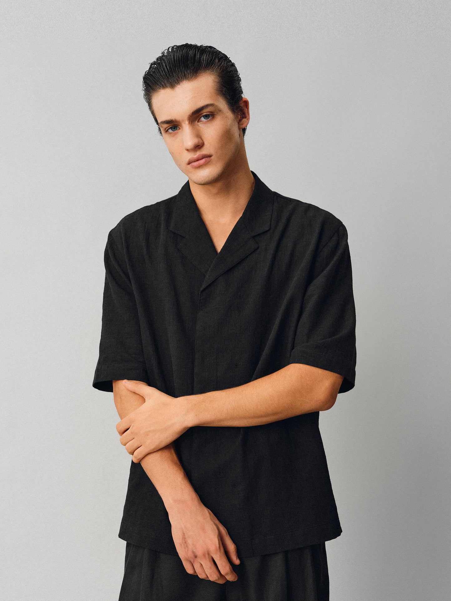 Textured Cuban-collar shirt