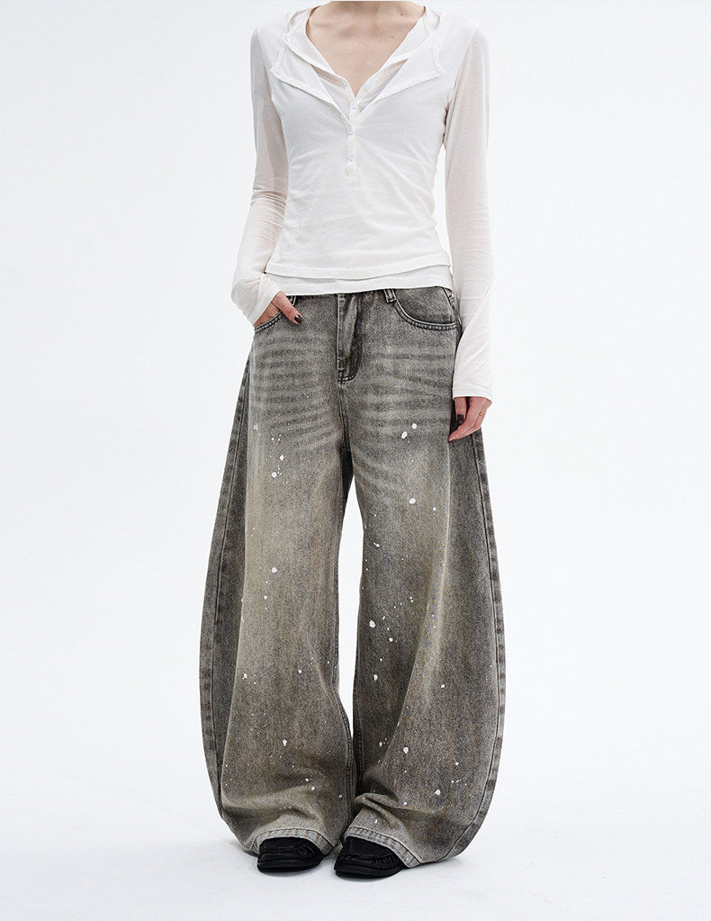 Paint Splatter Design Curve Blade Jeans