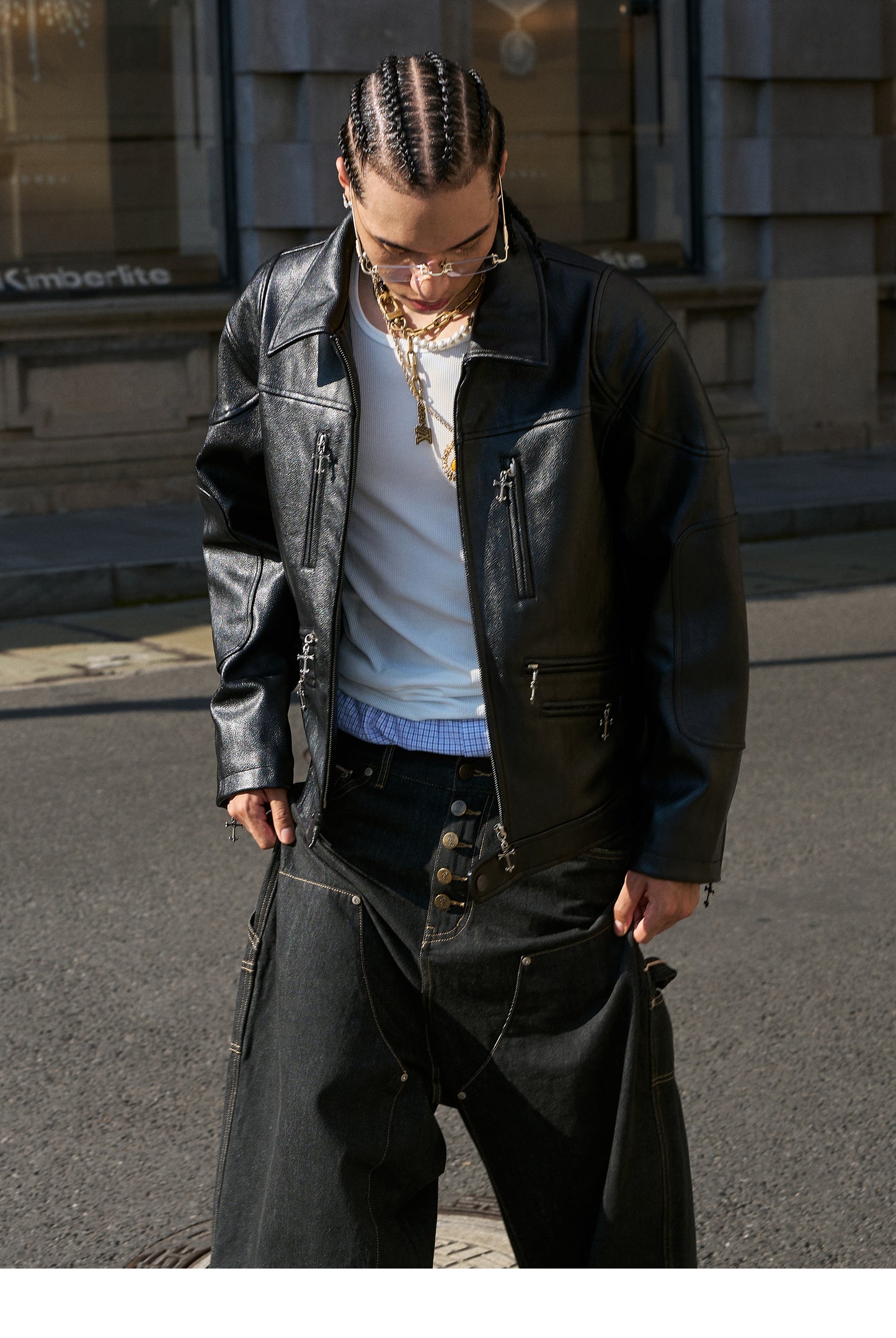 Wide Lapel Leather Jacket