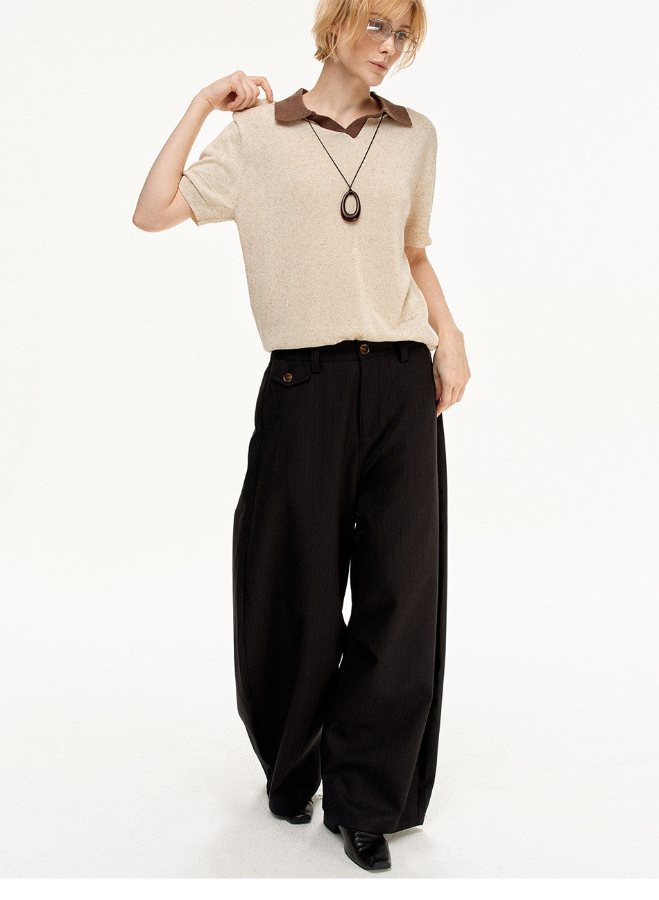 Wide-Leg Vertical Stripe Casual Pants