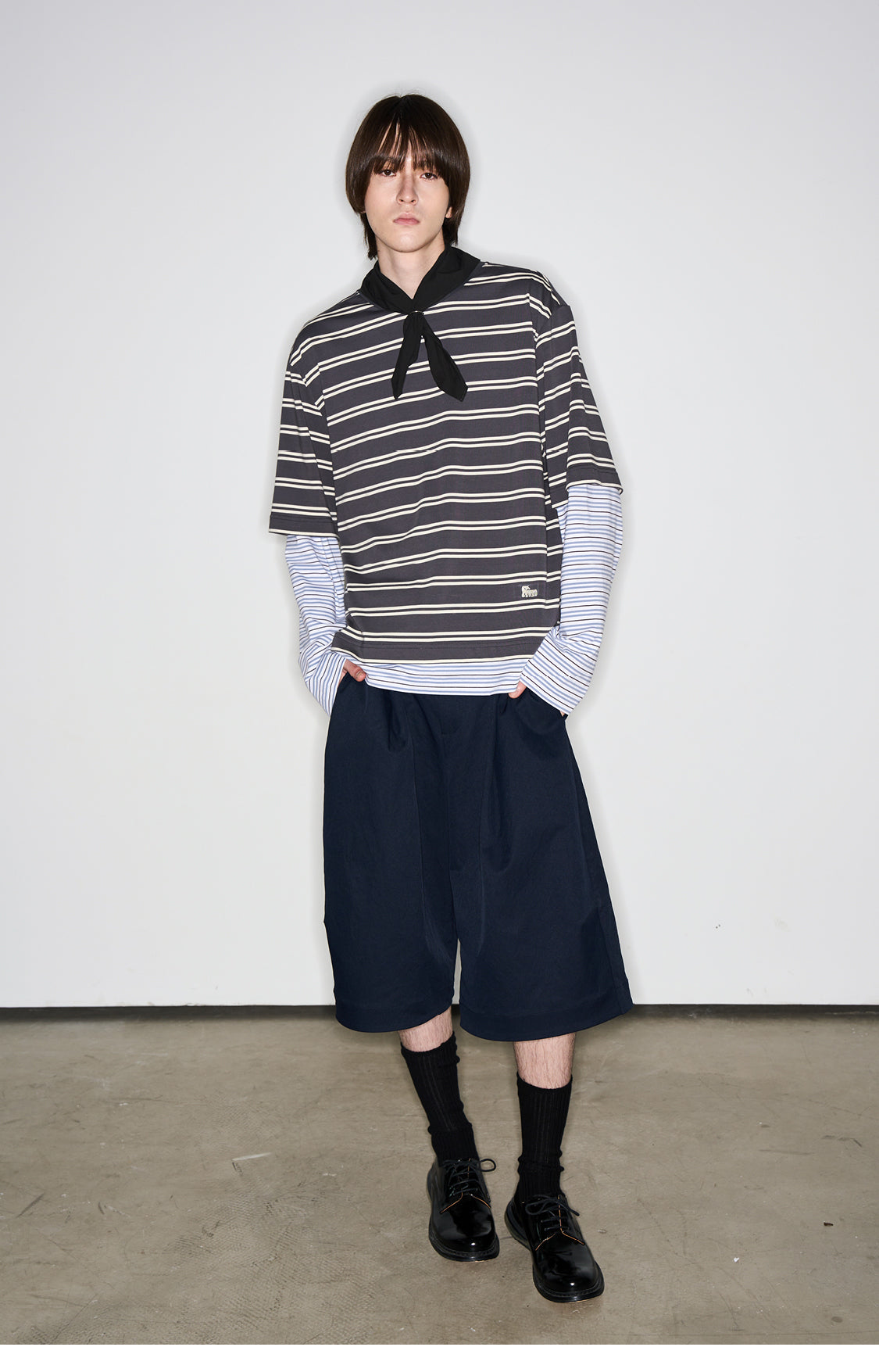 Striped faux two-piece T-shirt