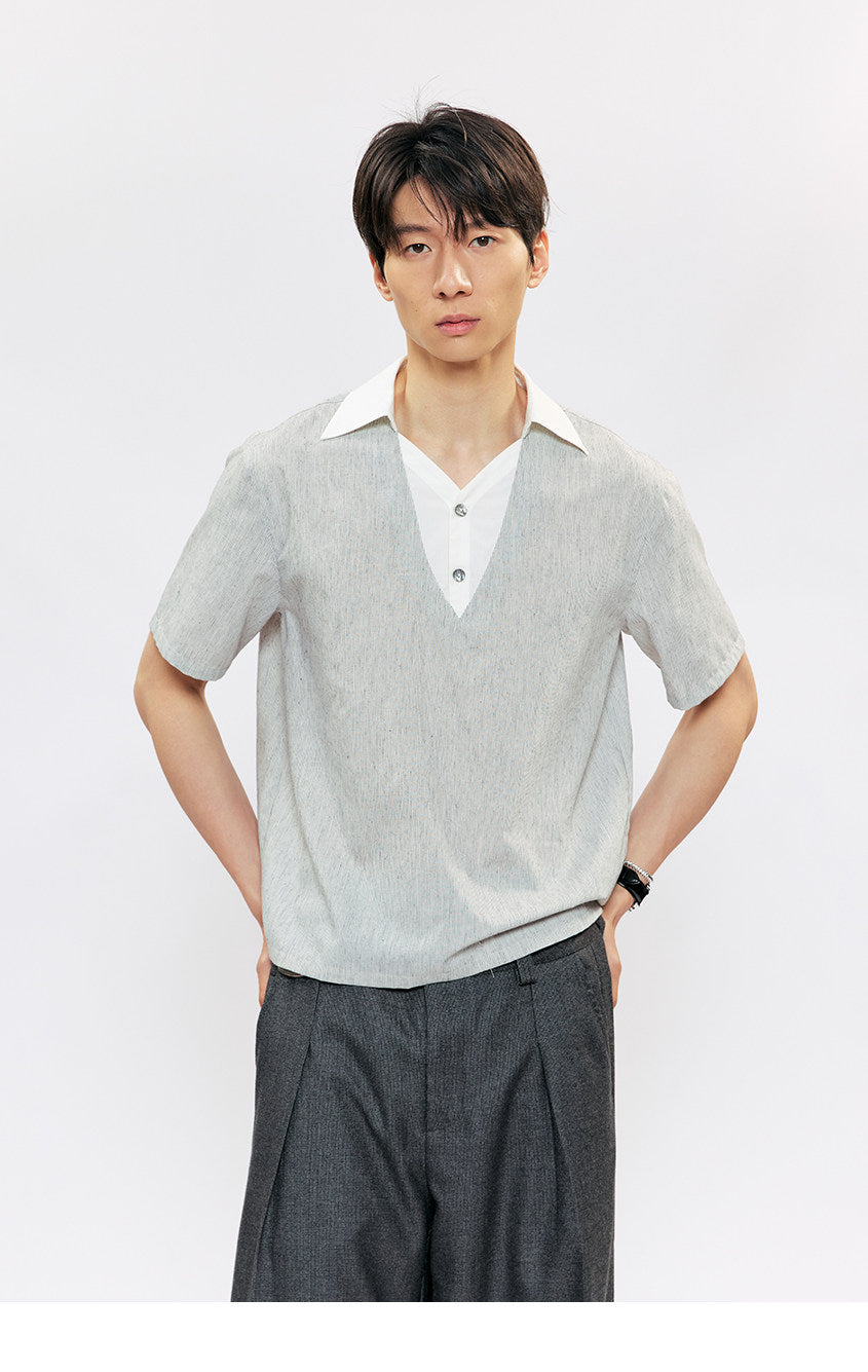 Linen V-Neck Casual Shirt