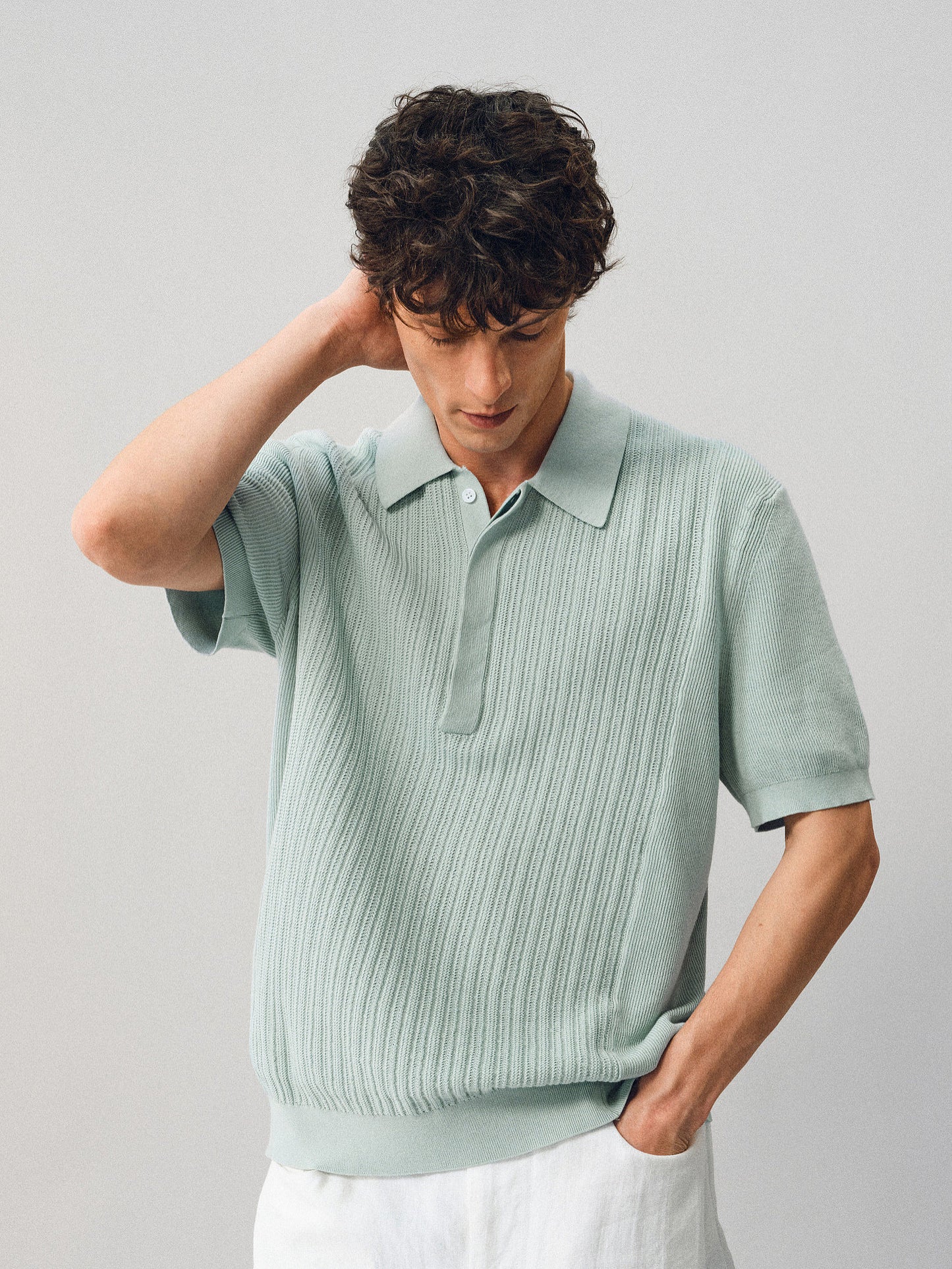 Jacquard-woven polo shirt with a hidden placket