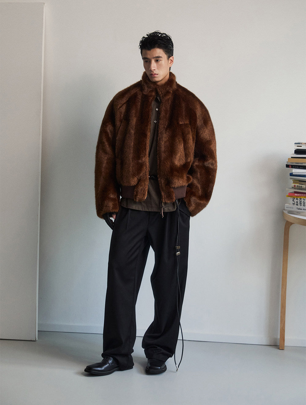 Double-Zipper Faux Fur Jacket