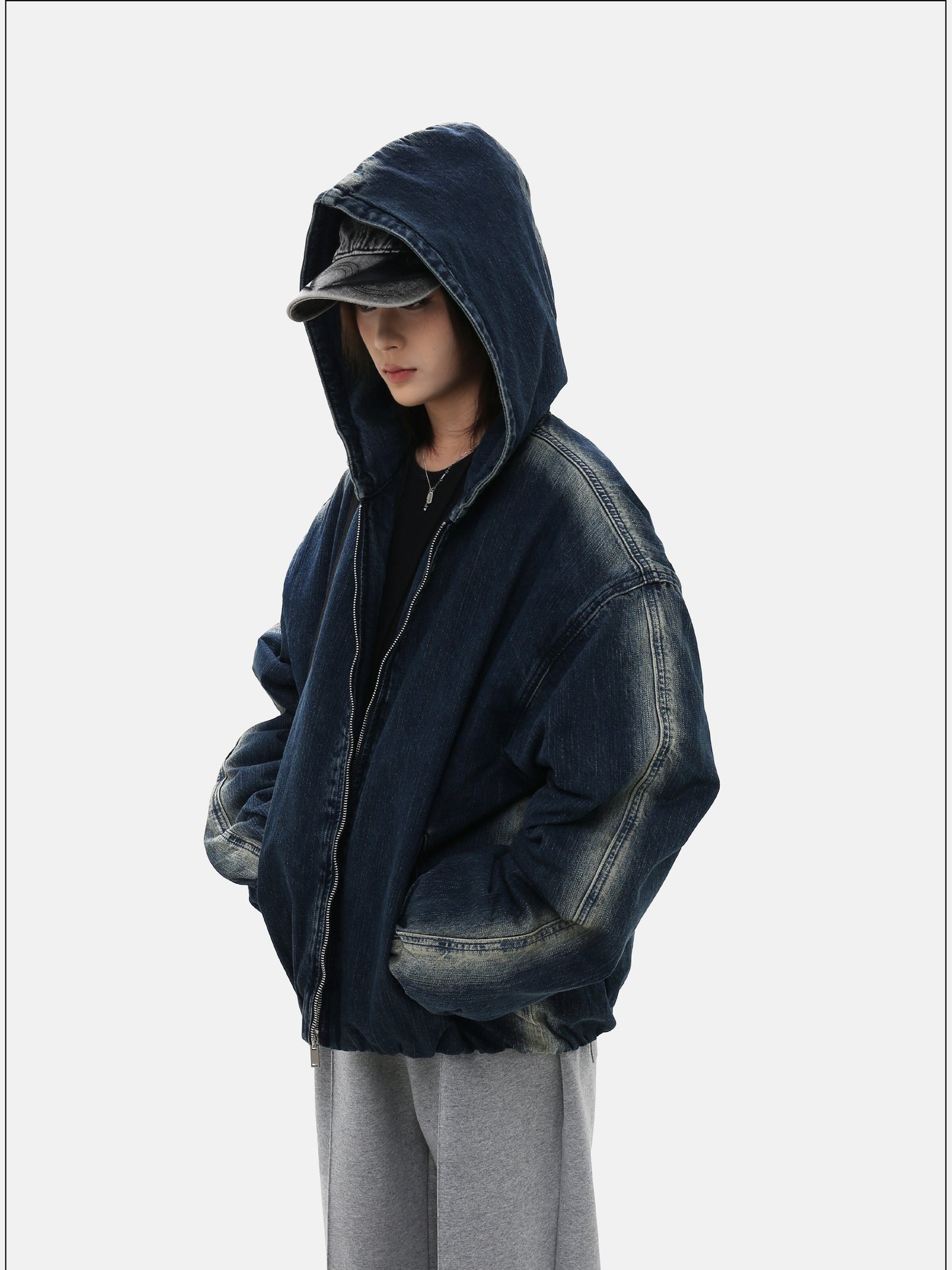Loose-Fit Hooded Denim Jacket