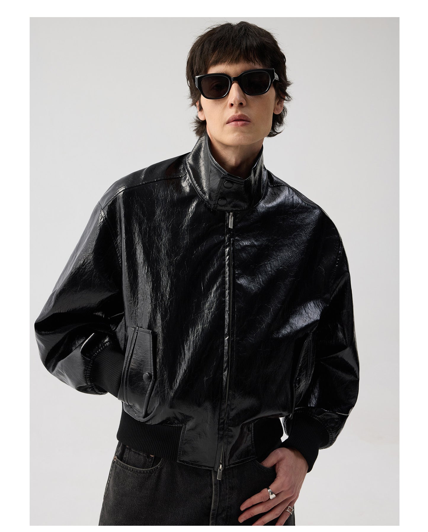 Metallic Fiber High-Neck Jacket