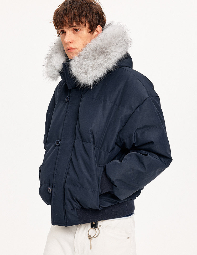 Simple White Duck Down Hooded Jacket