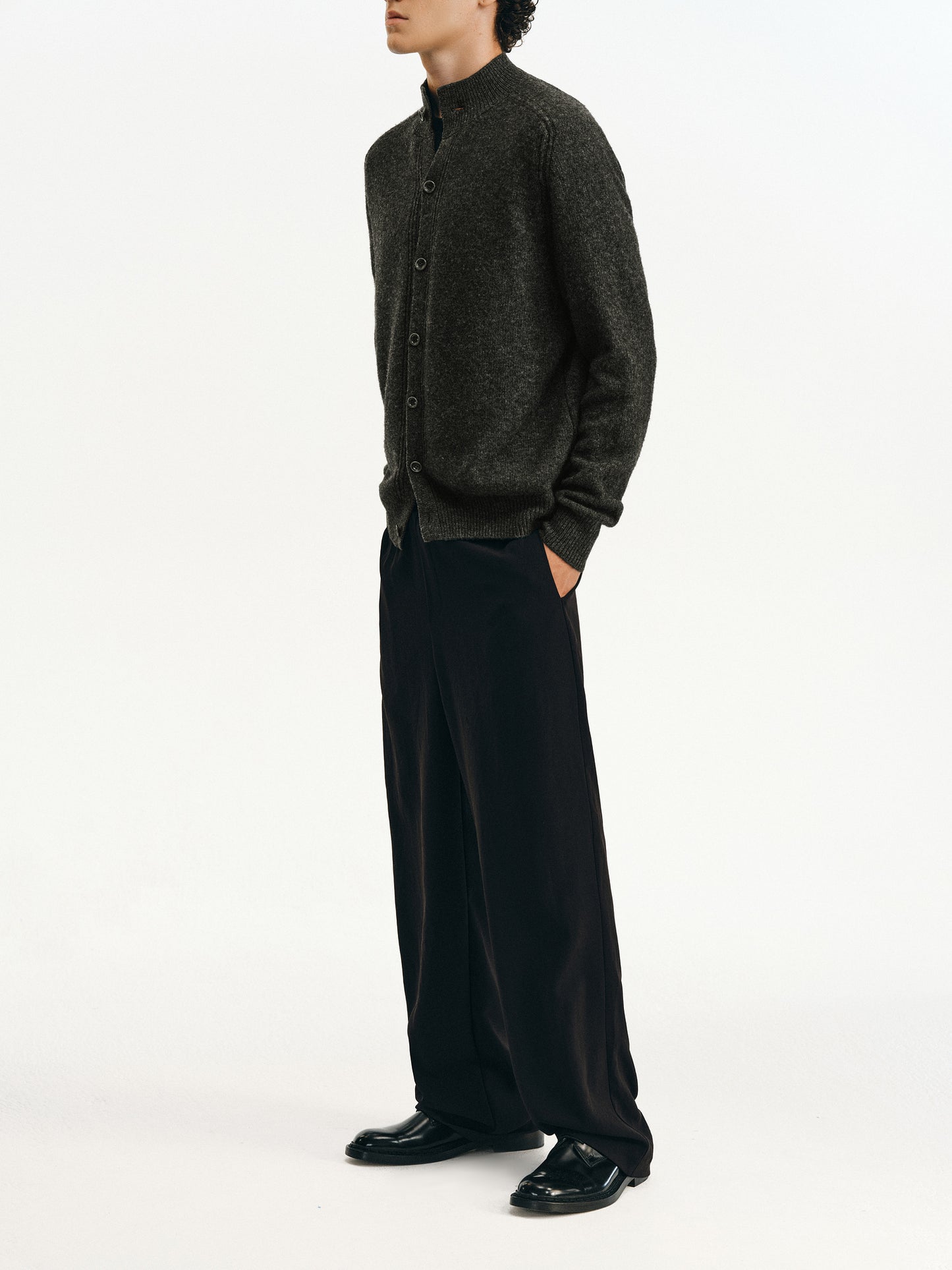 Wool Half-High Collar Cardigan