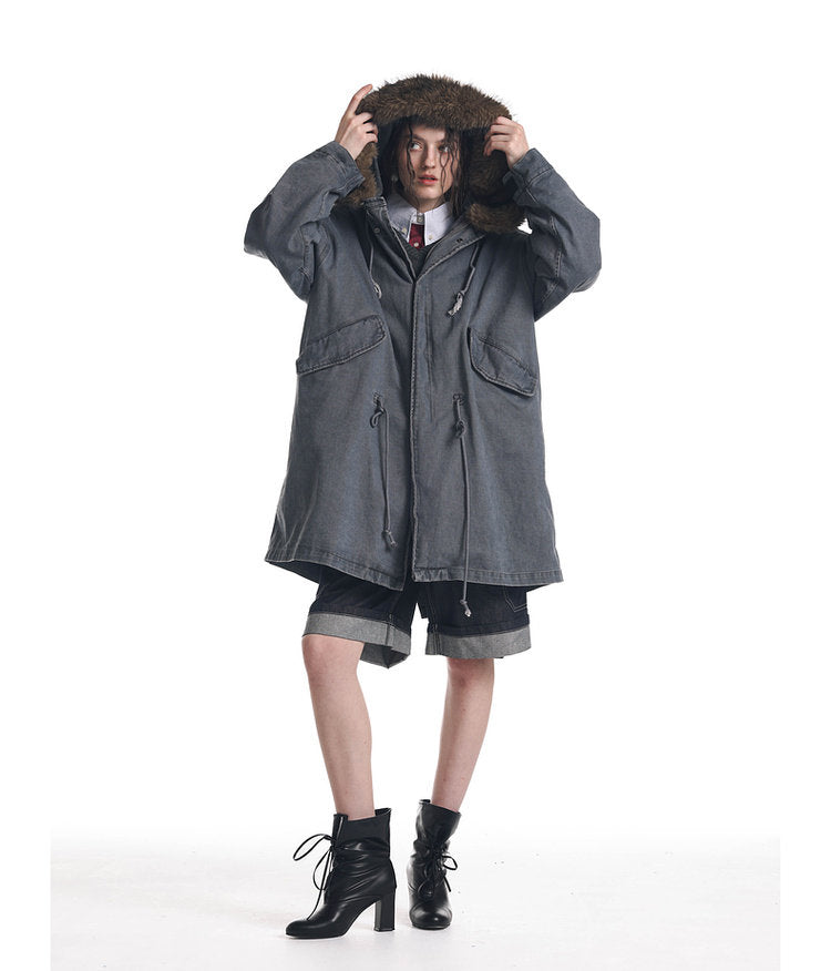 Damage-Washed Hooded Jacket