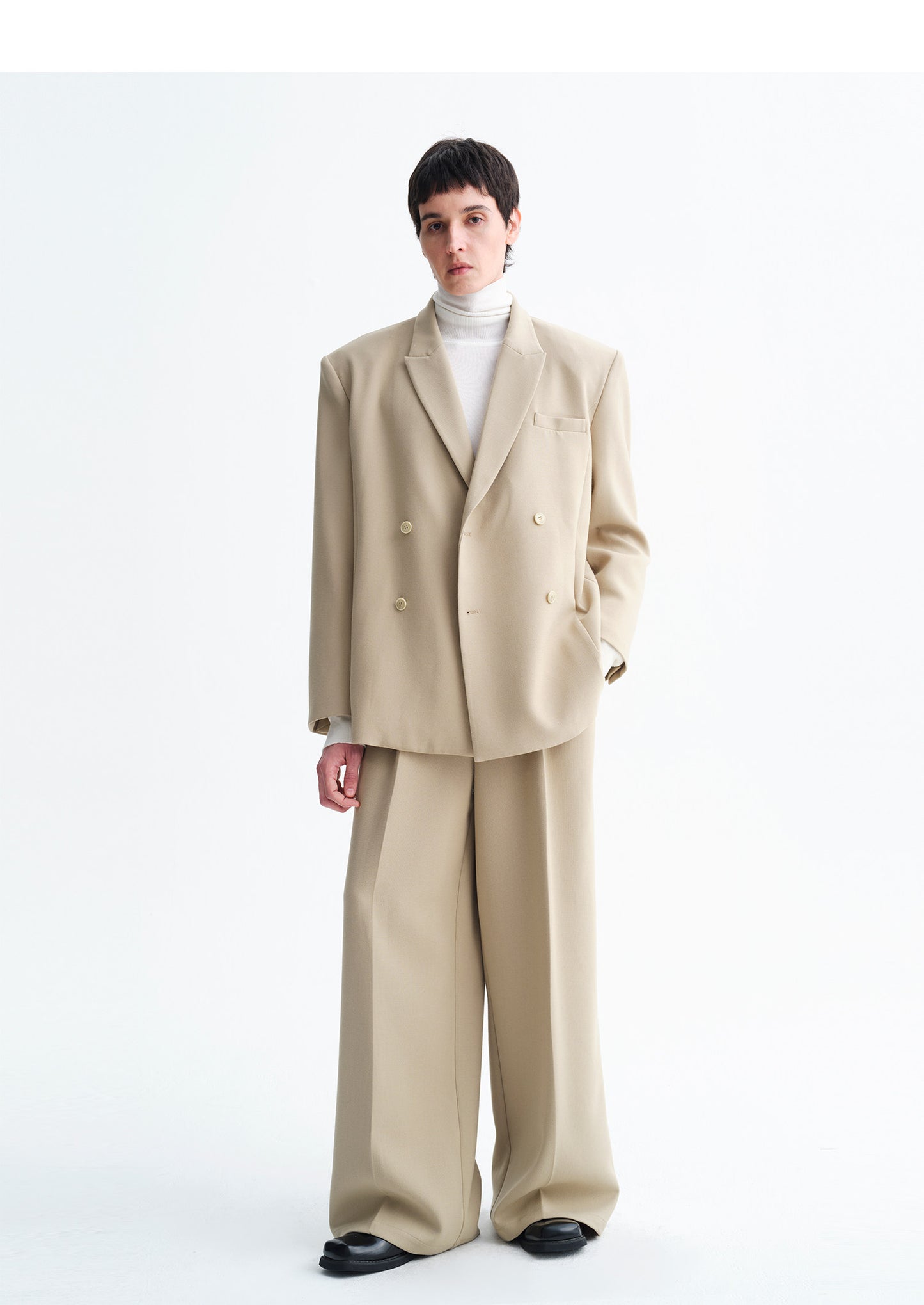 Silk Blend Pleated Wide-Leg Pants