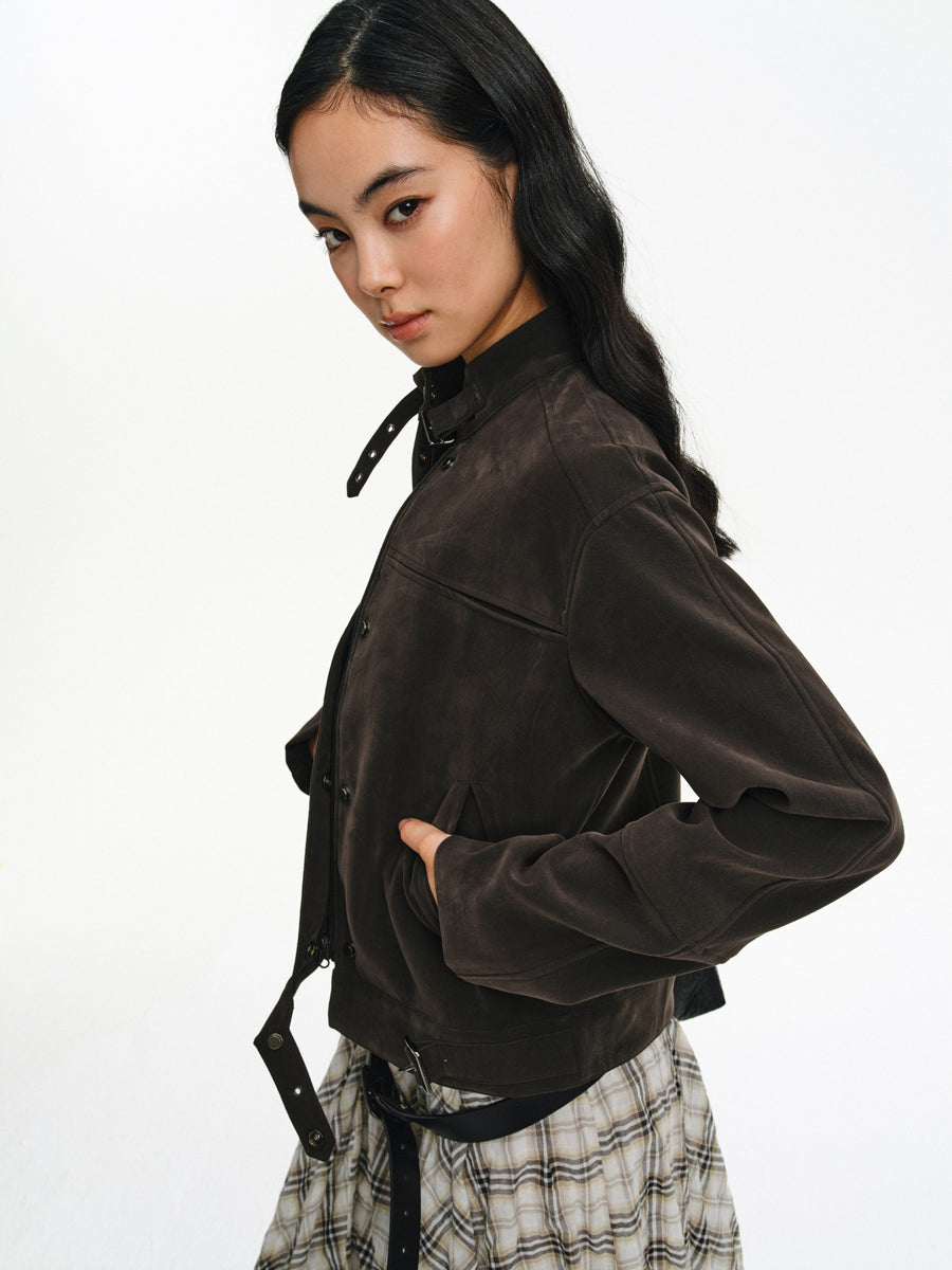 PU Leather Stand Collar Jacket