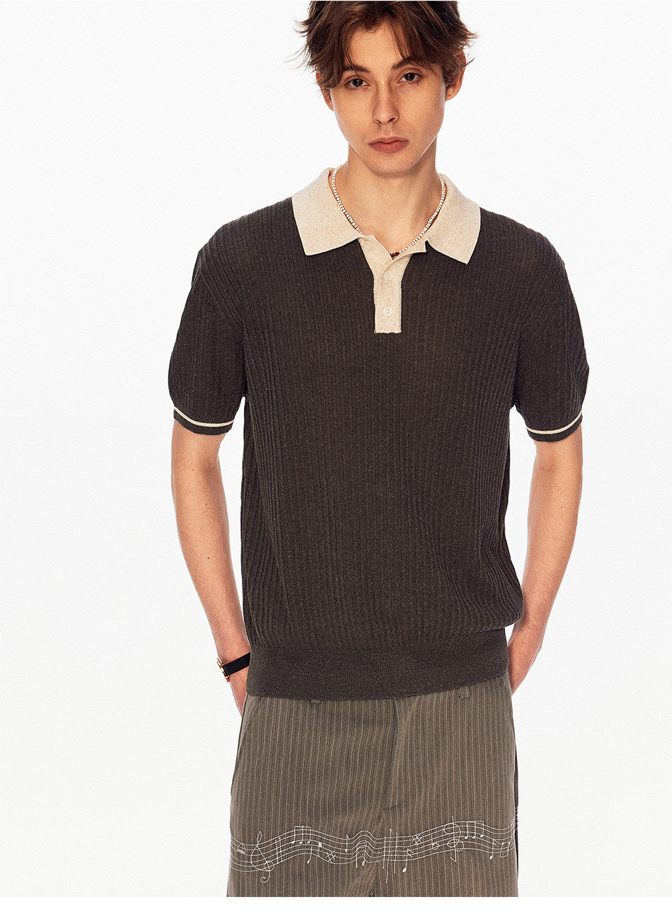 Niche Design Contrast-Color Knit Shirt
