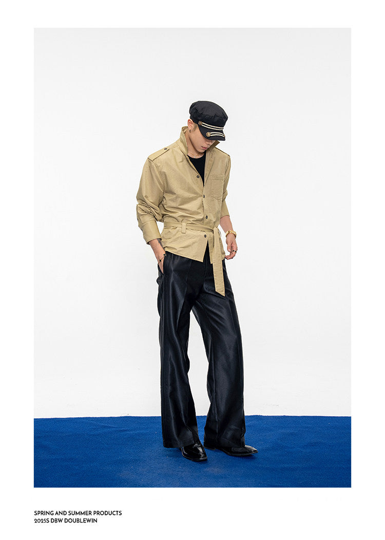 Wide-Shoulder-Pad Straight-Silhouette Shirt
