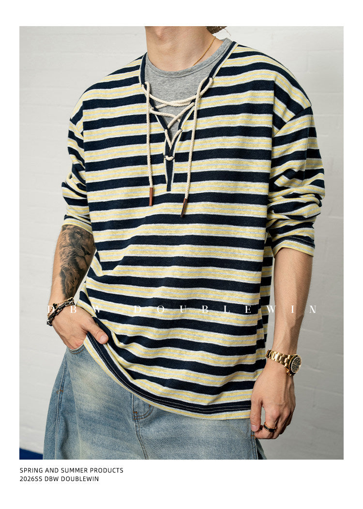 Contrast-Striped Faux Two-Piece T-Shirt