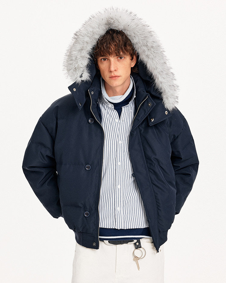 Simple White Duck Down Hooded Jacket