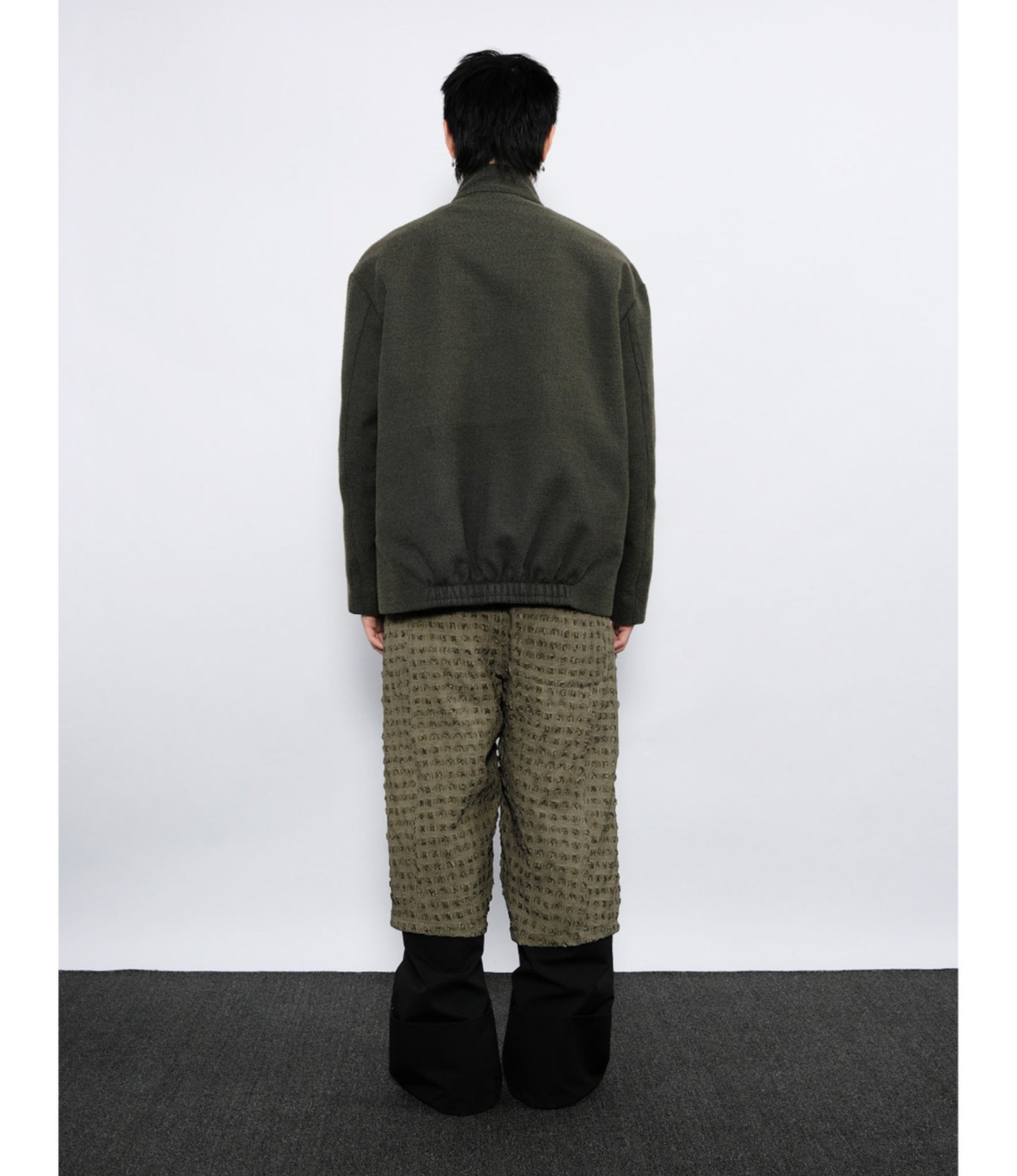 Wool jacket with diagonal front placket