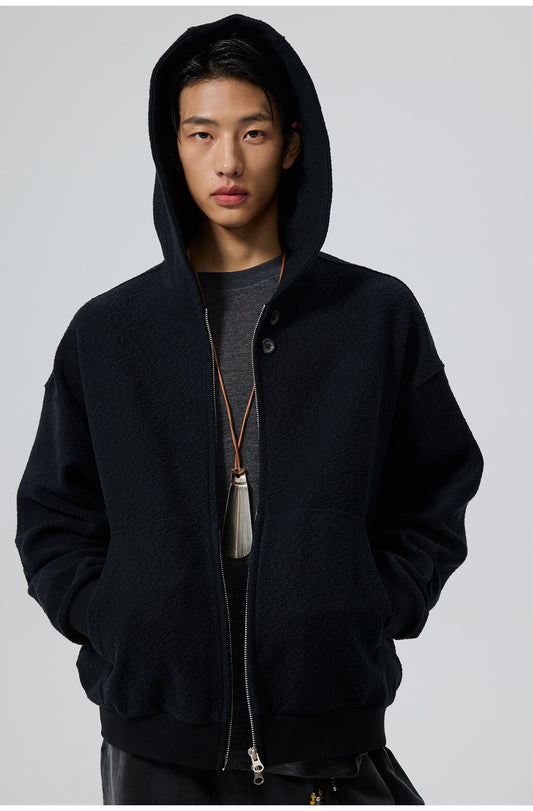 Button-down hooded sweatshirt