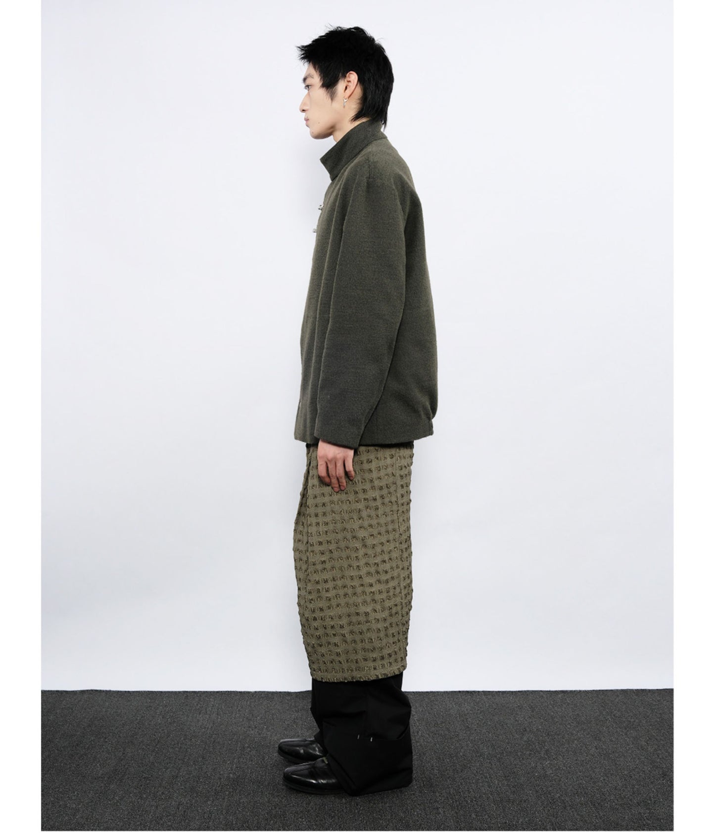 Wool jacket with diagonal front placket