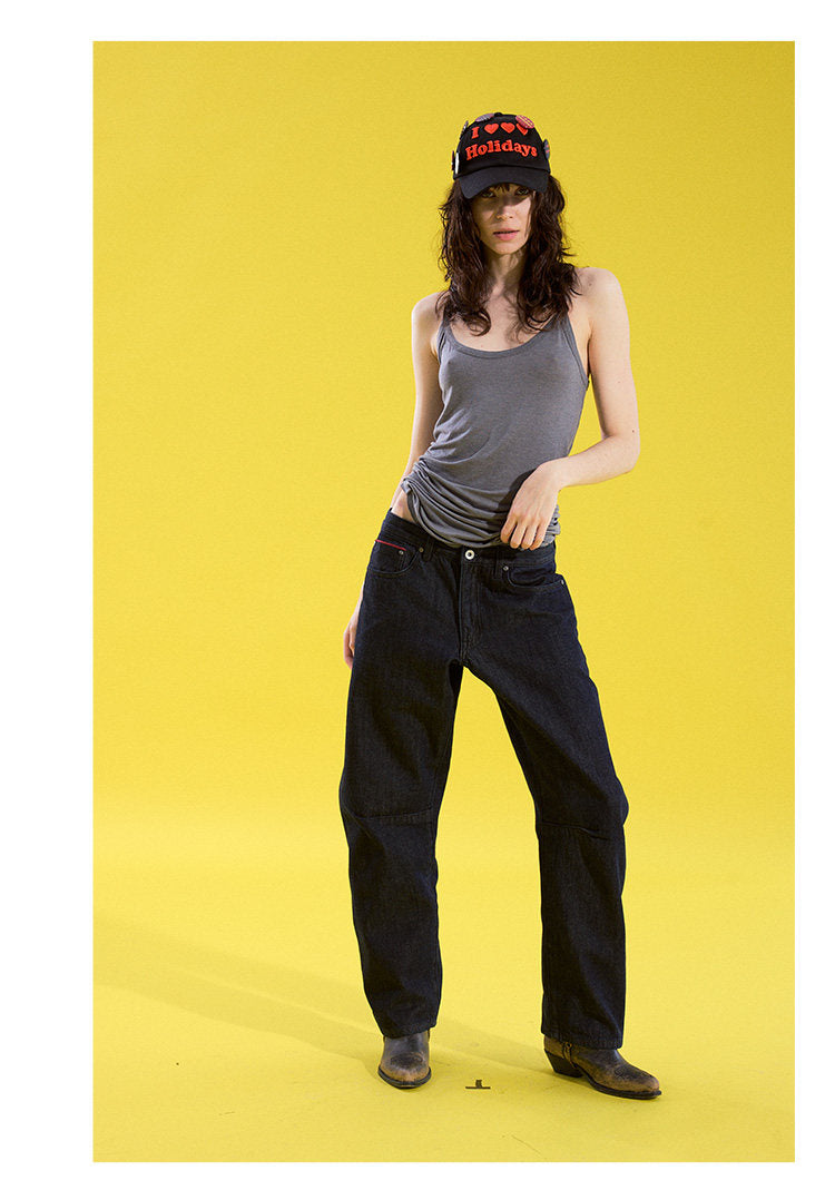 Slim-Fit Pleated Denim Pants