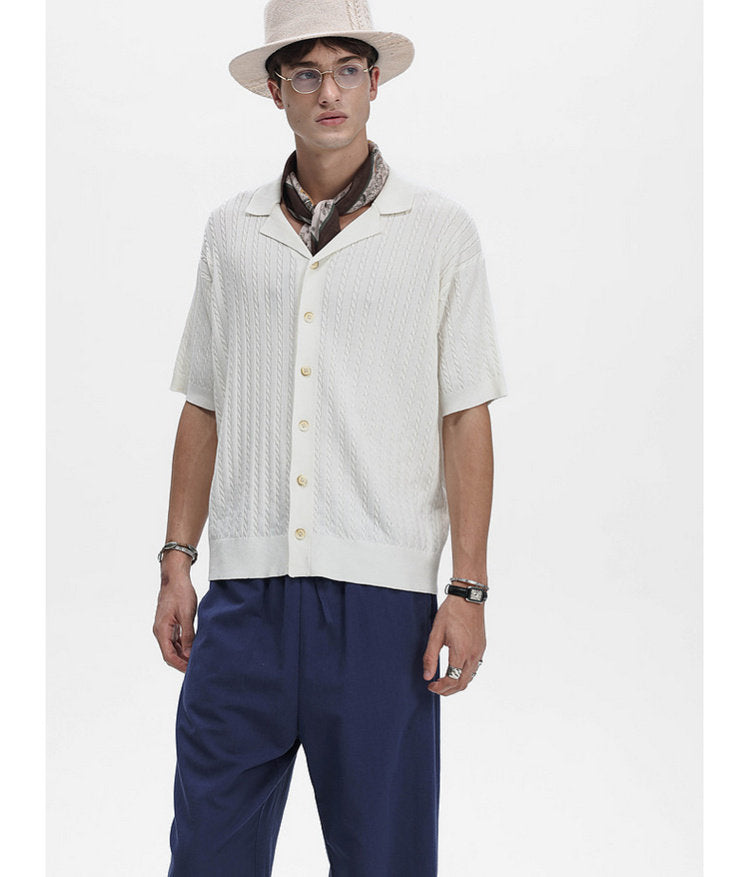 Turtleneck Button-Down Knit Shirt