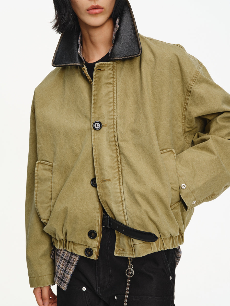 Patchwork Leather Collar Jacket