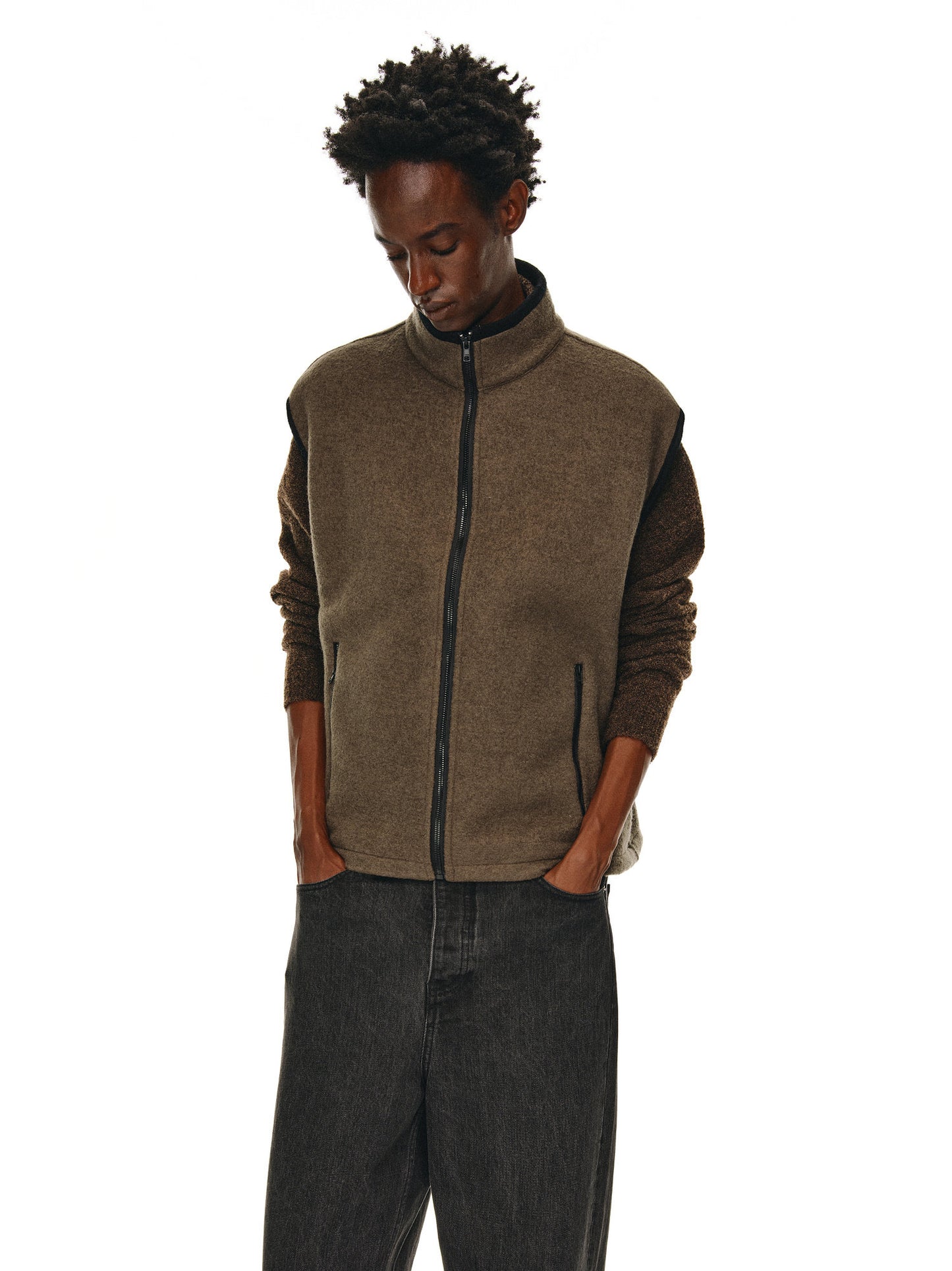 Wool Zipper Stand Collar Vest