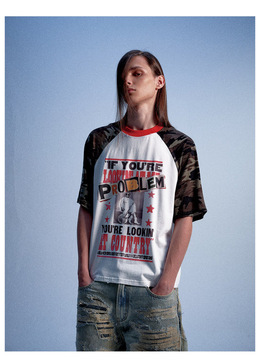 Camouflage Patchwork Drop-Shoulder T-Shirt