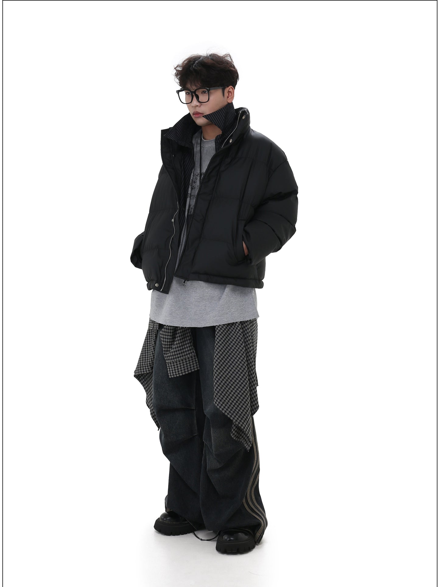 Faux Two-Piece Stand Collar Jacket