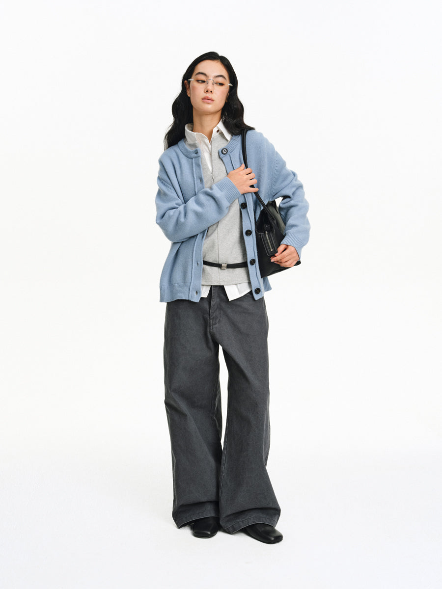 Faded Finish Wide-Leg Casual Pants