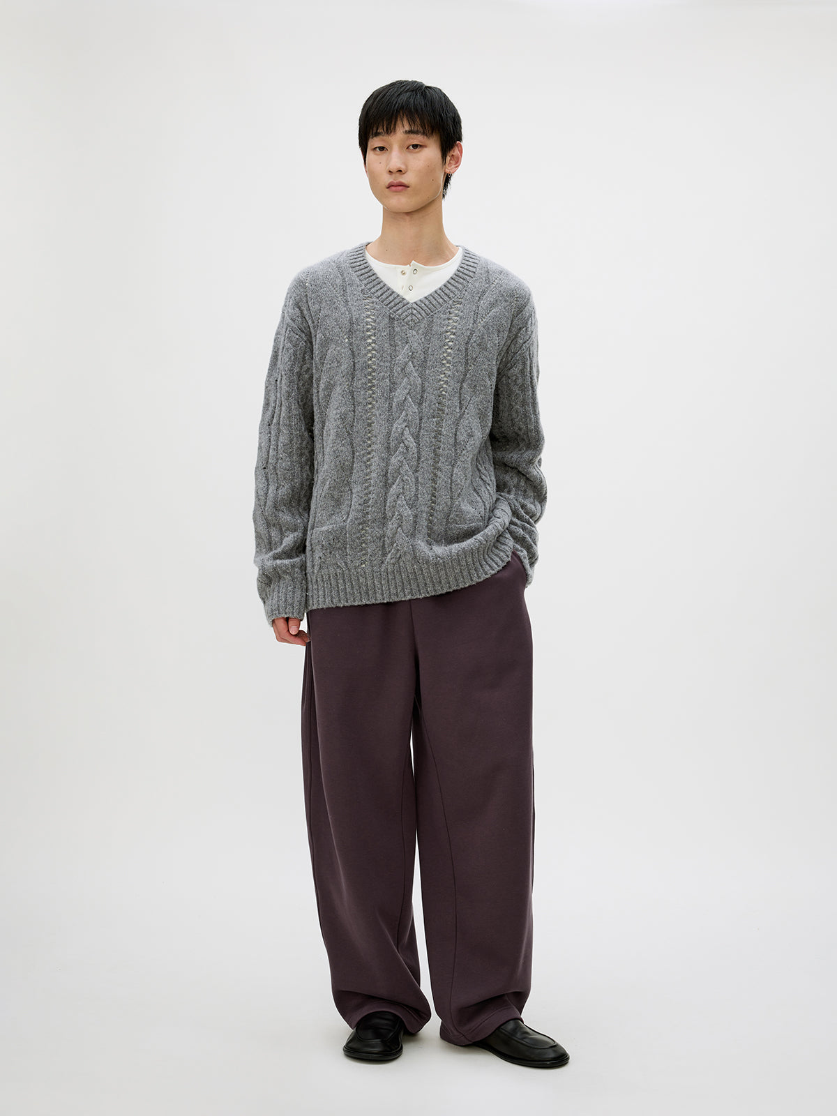 V-neck cable knit sweater