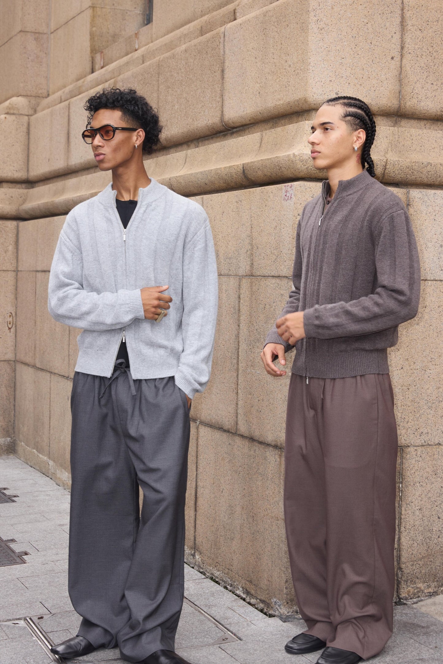 Dark-Striped Jacquard Knit Cardigan