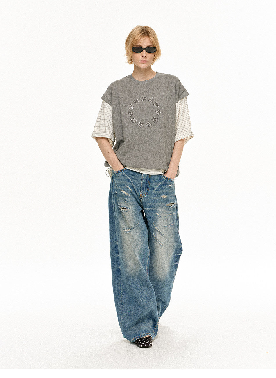 Faux Two-Piece Star-Print T-Shirt