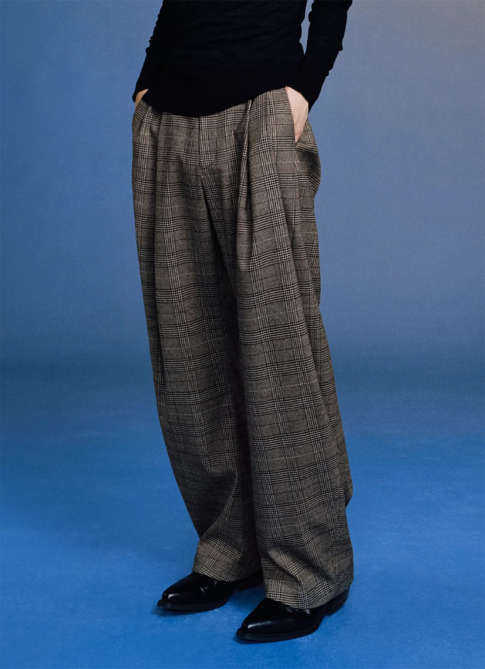 Chidori plaid wide-leg double-pleated casual pants