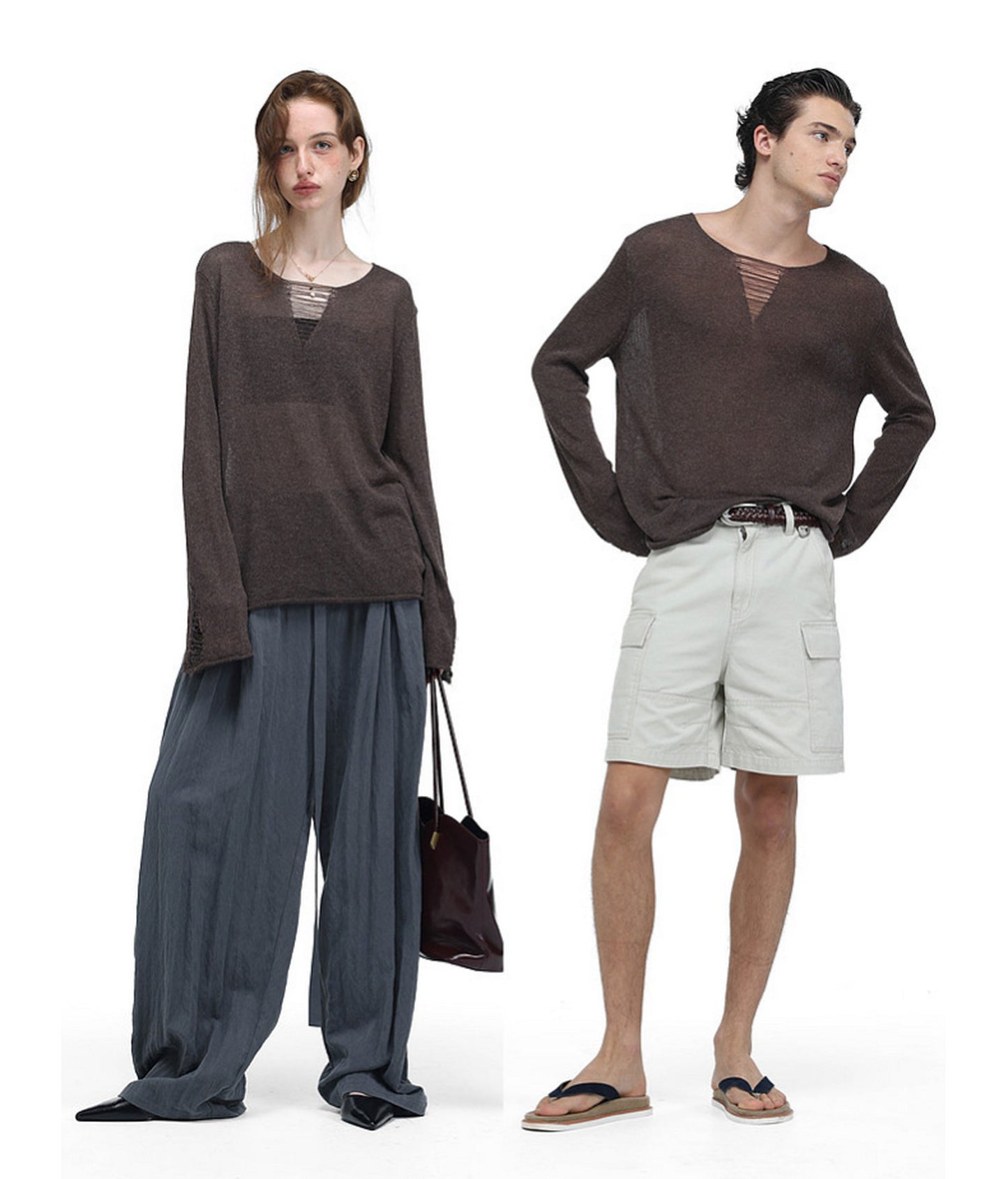 V-Neck Drawstring Lightweight Knit Shirt