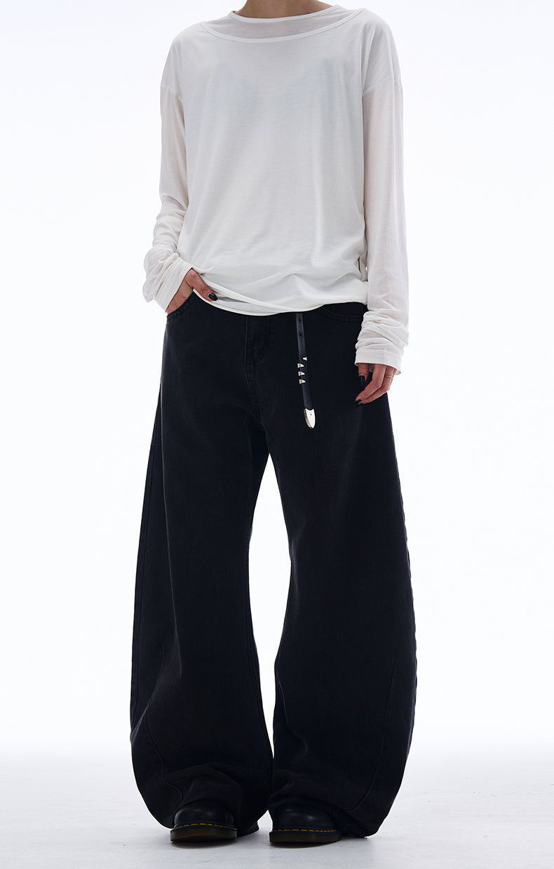 Loose straight old washed casual denim pants