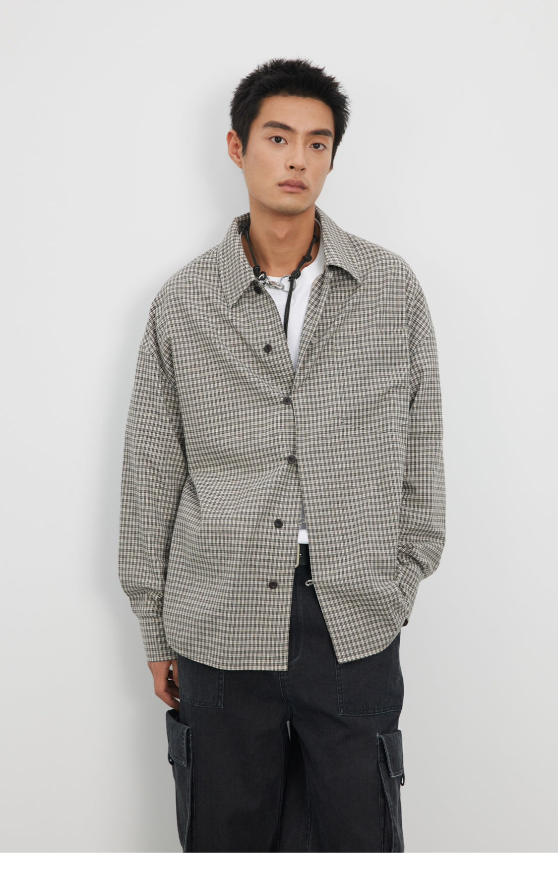 Straight Button Retro Fine Check Shirt