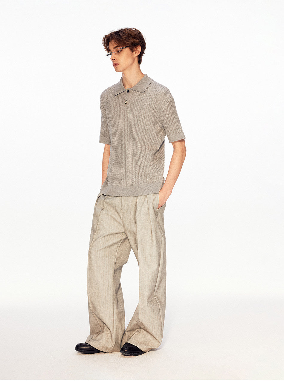 Twist-Knit Vertical-Stripe Polo Shirt