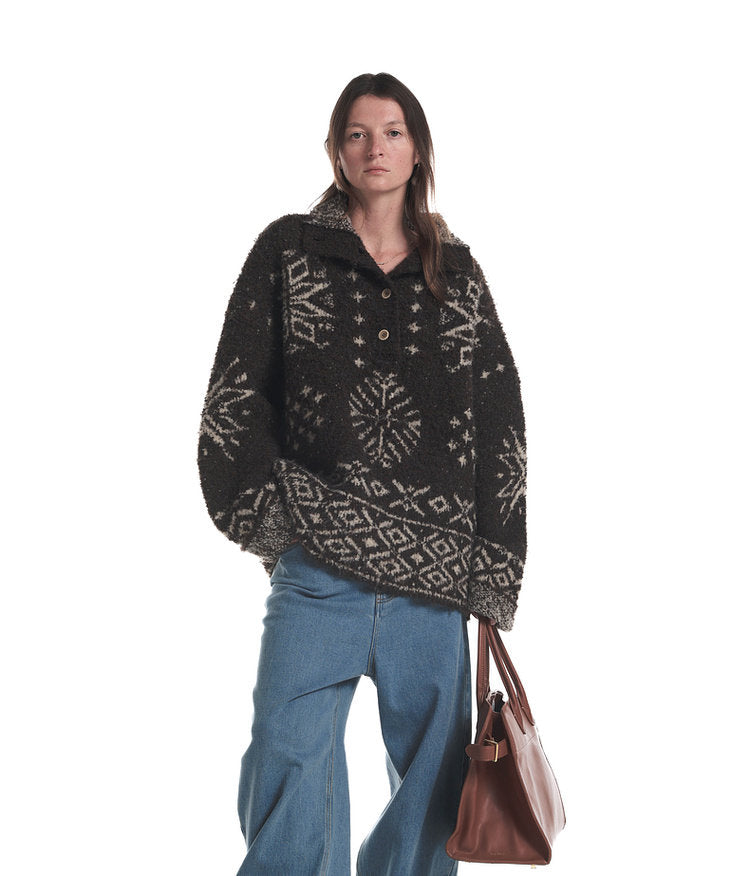 Loose-Fit High-Neck Knit Sweater